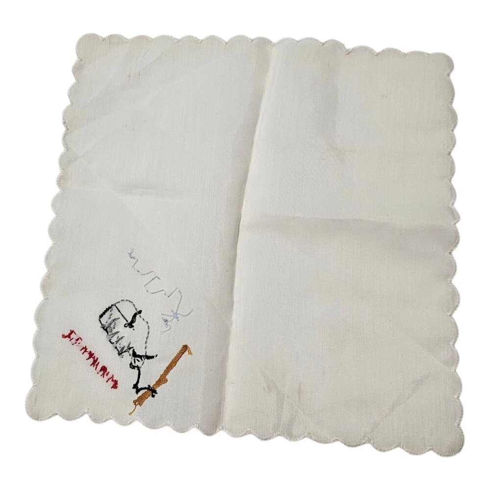 Vintage Handkerchief Hankie Philippines Stitched Straw Hut Bull Ox Palm Tree - Picture 4 of 13
